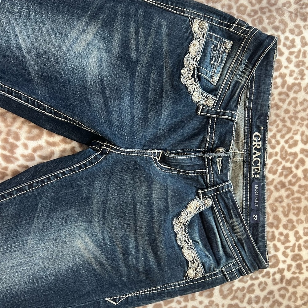Grace in LA Women's Blue Bootcut Jeans size 27 low rise